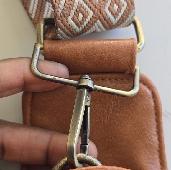 Sling Bag Brown Crossbody Pockets Credit Card Holder Zippers Faux Leather Lined - Picture 5 of 15